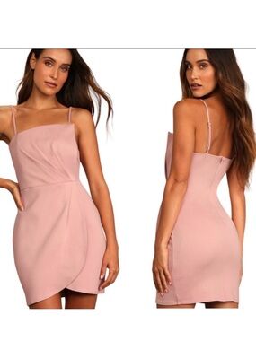 Lulus NWT Drinks On Me Mauve Pink Tulip Hem Pleated Top Dress Size Large Bodycon